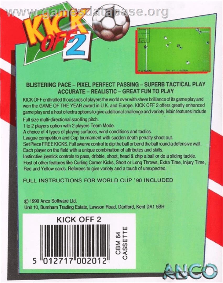 Kick Off 2 - Commodore 64 - Artwork - Box Back