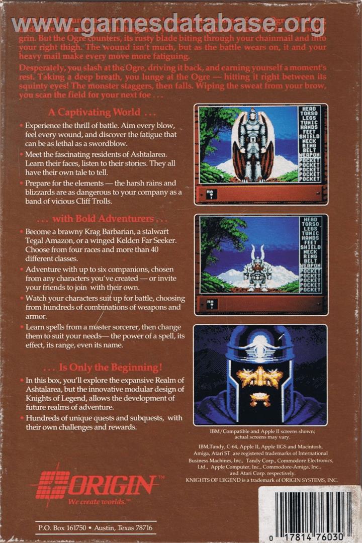 Knights of Legend - Commodore 64 - Artwork - Box Back
