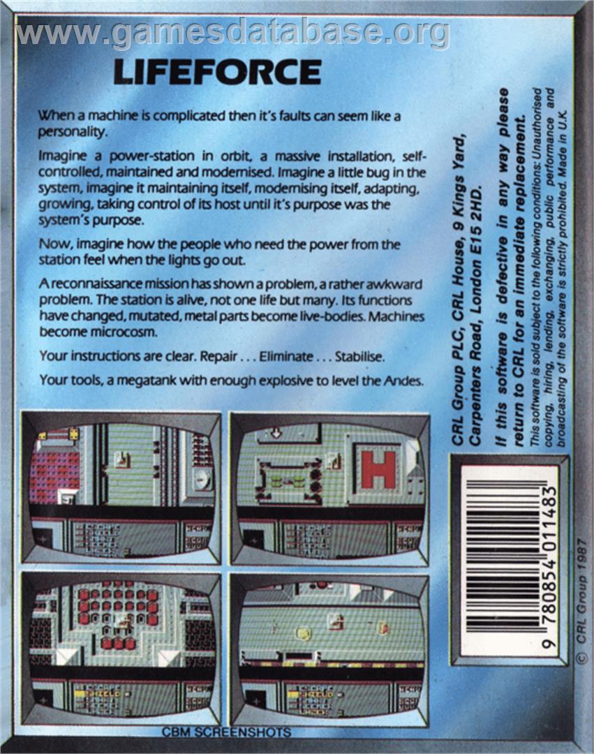 Life Force - Commodore 64 - Artwork - Box Back
