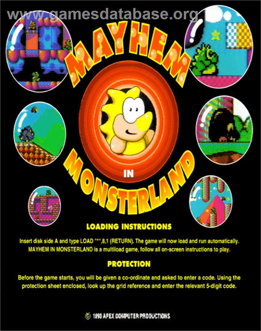 Mayhem in Monsterland - Commodore 64 - Artwork - Box Back