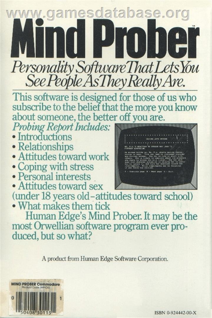 Mind Prober - Commodore 64 - Artwork - Box Back