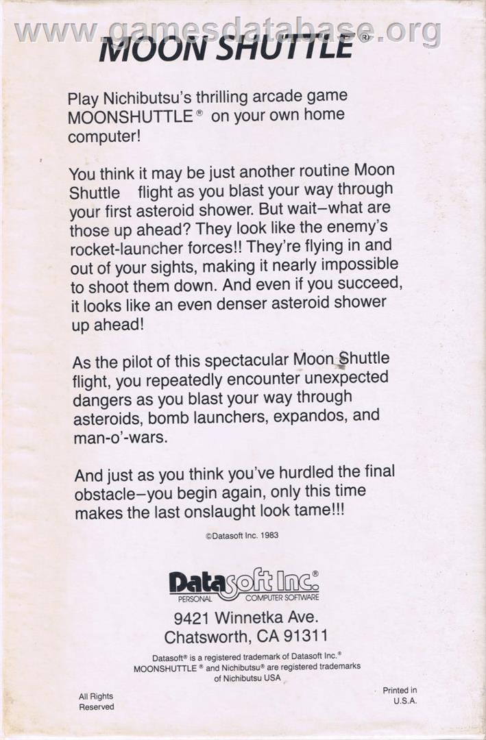 Moon Shuttle - Commodore 64 - Artwork - Box Back