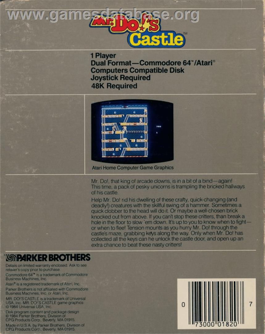 Mr. Do!'s Castle - Commodore 64 - Artwork - Box Back