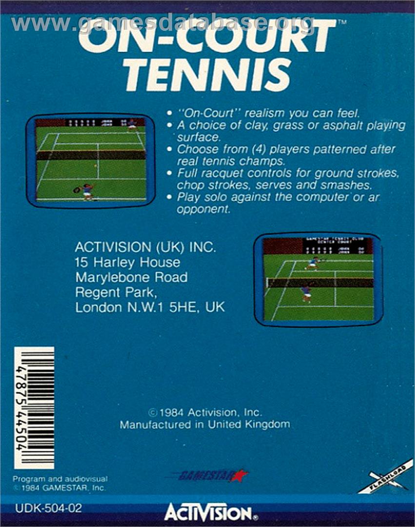 On-Court Tennis - Commodore 64 - Artwork - Box Back