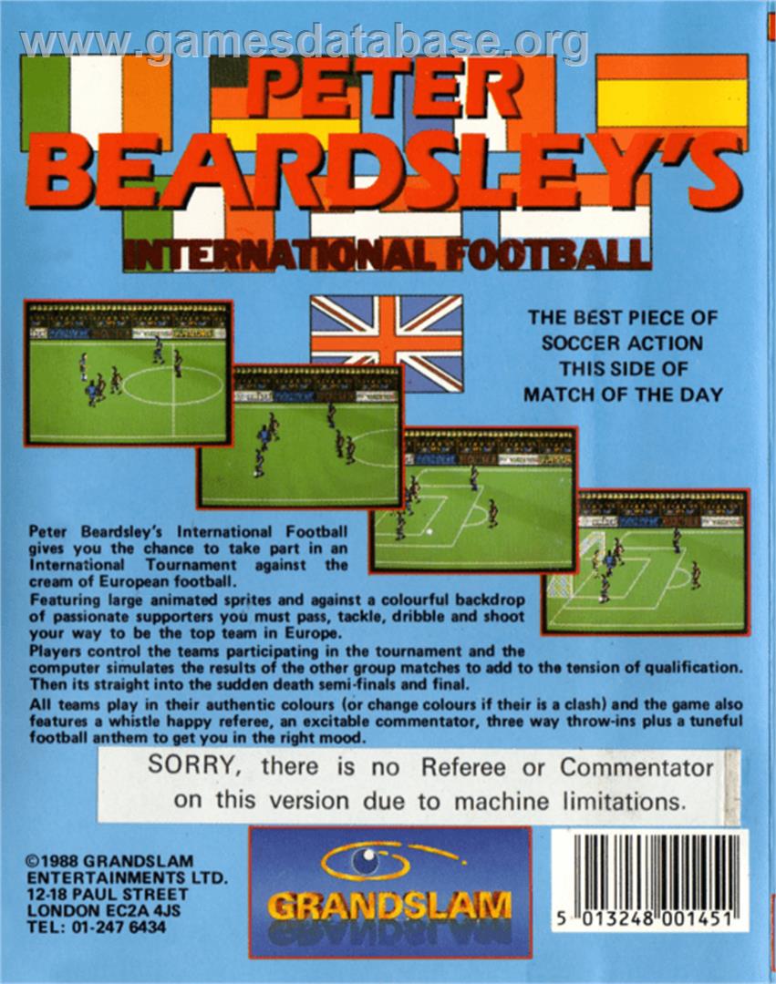 Peter Beardsley's International Football - Commodore 64 - Artwork - Box Back