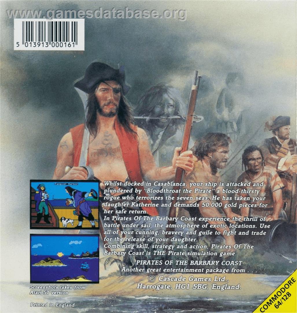 Pirates of the Barbary Coast - Commodore 64 - Artwork - Box Back