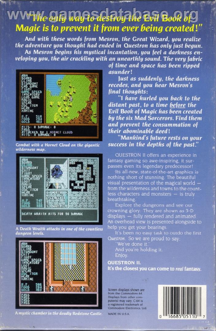 Questron II - Commodore 64 - Artwork - Box Back