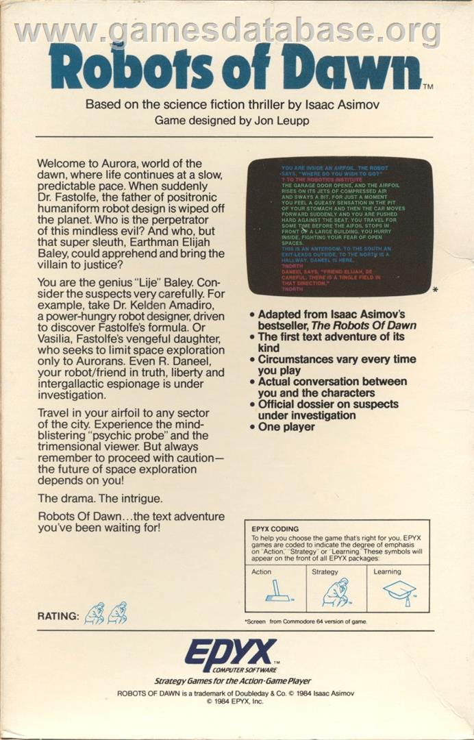 Robots of Dawn - Commodore 64 - Artwork - Box Back