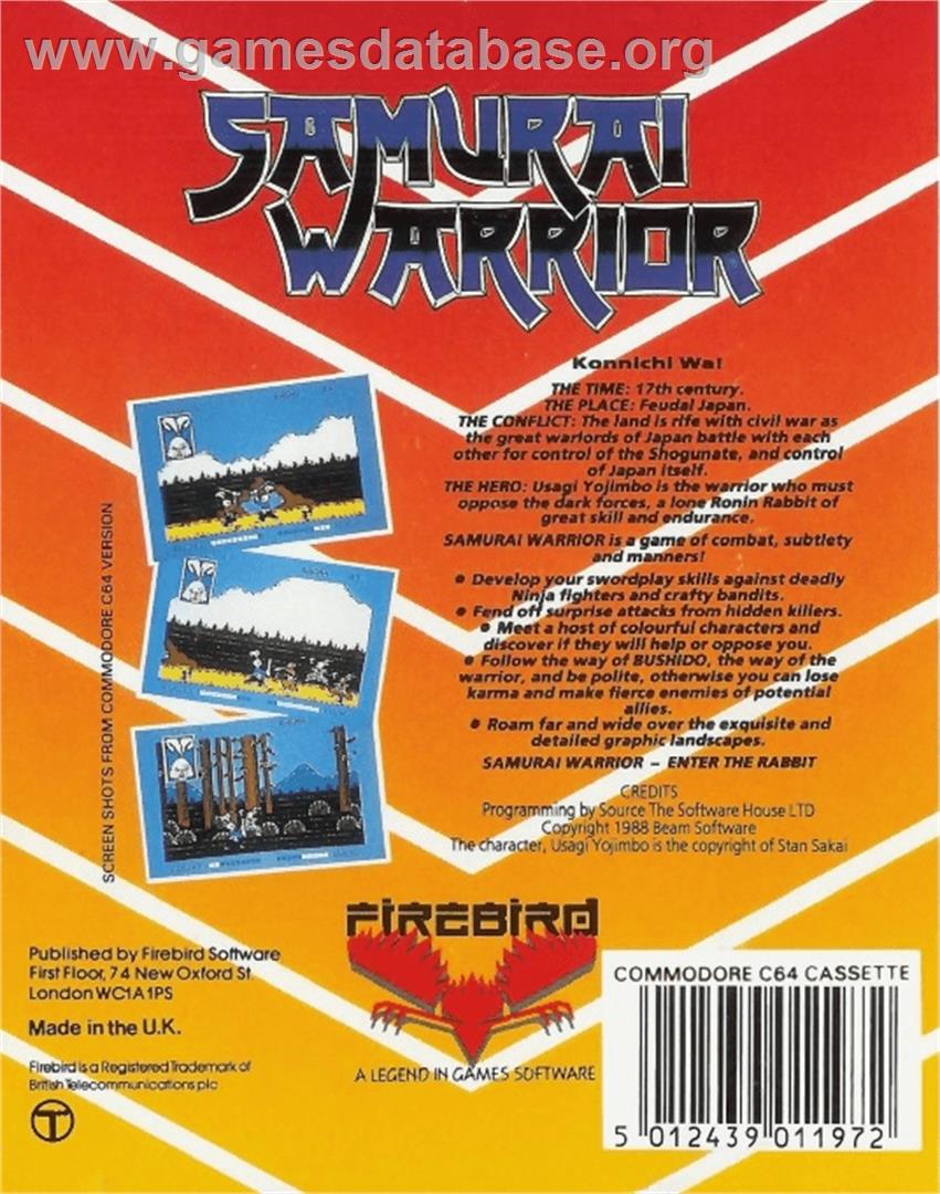 Samurai Warrior: The Battles of Usagi Yojimbo - Commodore 64 - Artwork - Box Back