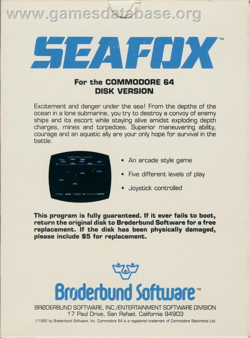 Seafox - Commodore 64 - Artwork - Box Back
