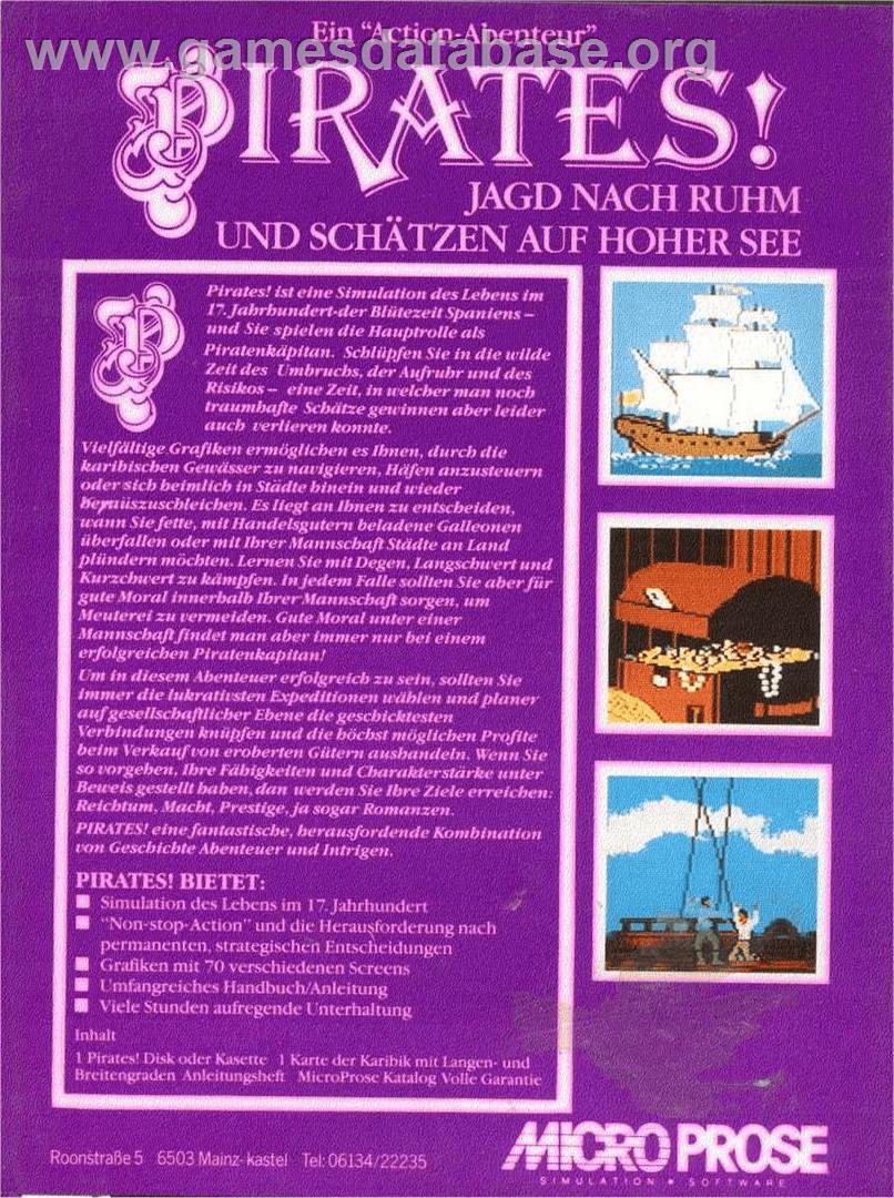 Sid Meier's Pirates! - Commodore 64 - Artwork - Box Back