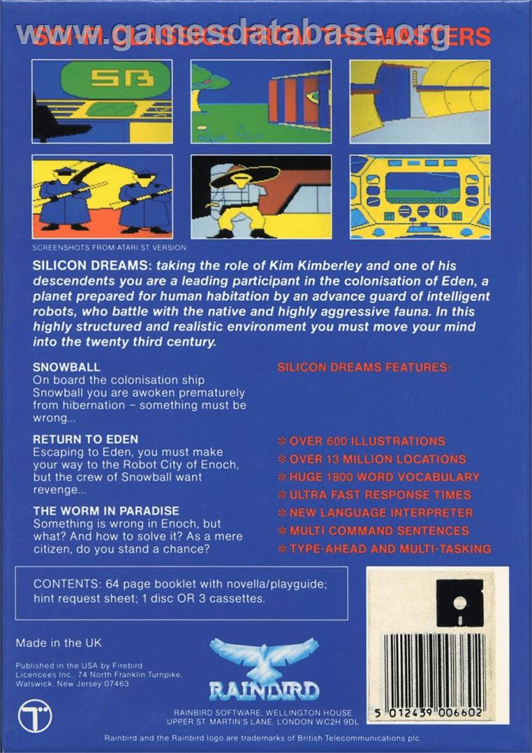 Silicon Dreams - Commodore 64 - Artwork - Box Back
