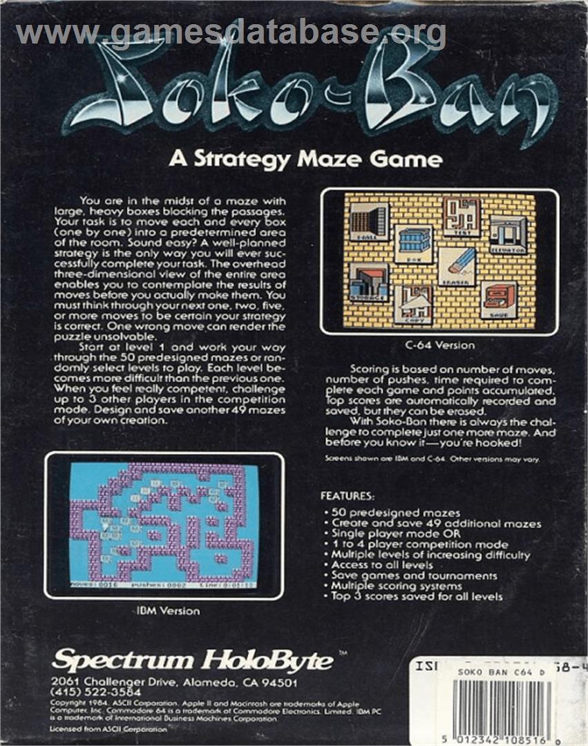 Soko-Ban - Commodore 64 - Artwork - Box Back