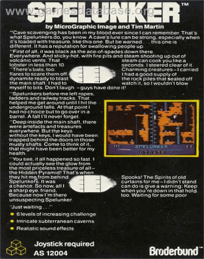 Spelunker - Commodore 64 - Artwork - Box Back