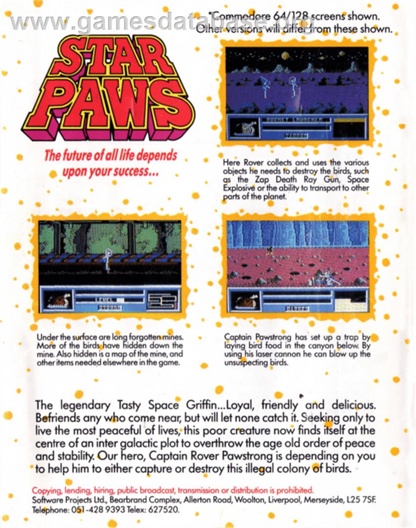 Star Paws - Commodore 64 - Artwork - Box Back
