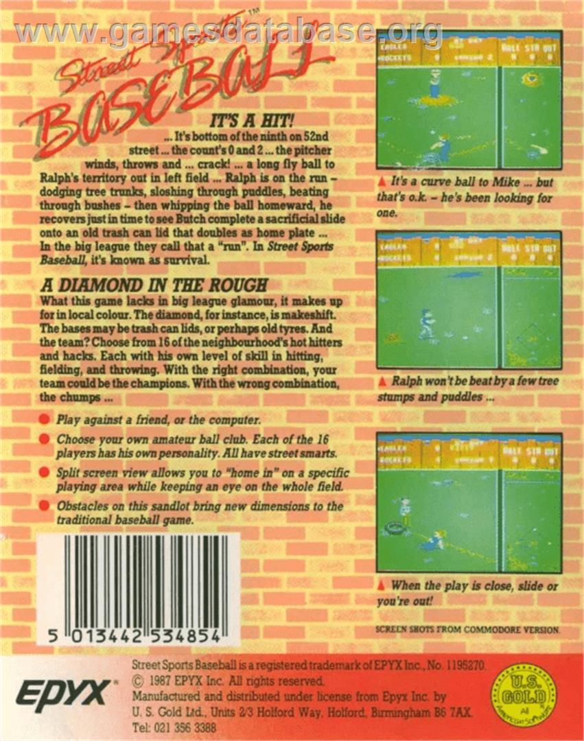 Street Sports Baseball - Commodore 64 - Artwork - Box Back