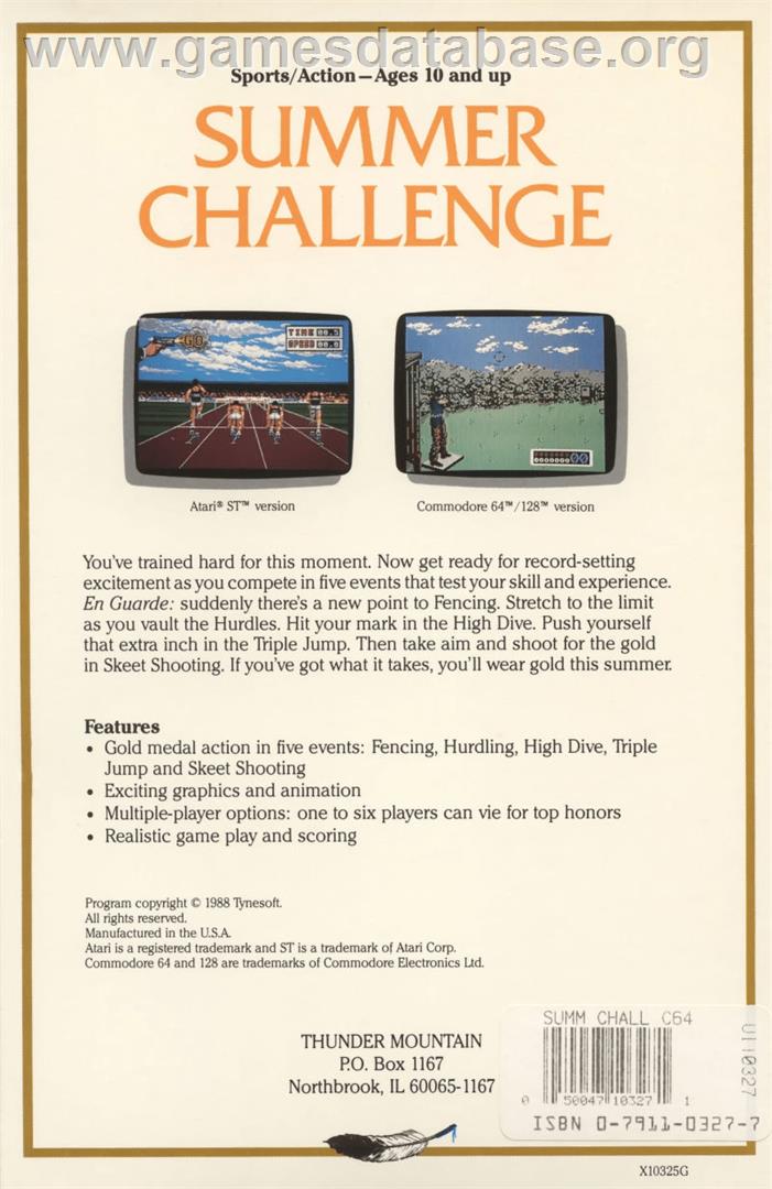 Summer Challenge - Commodore 64 - Artwork - Box Back