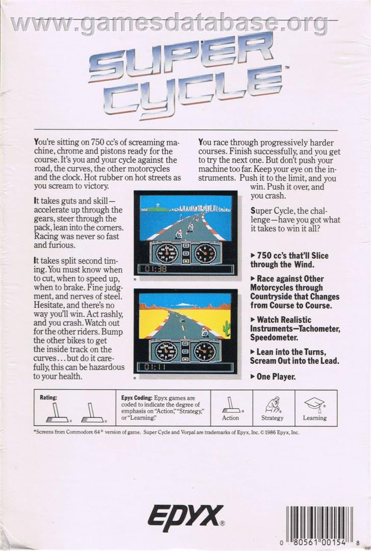 Super Cycle - Commodore 64 - Artwork - Box Back
