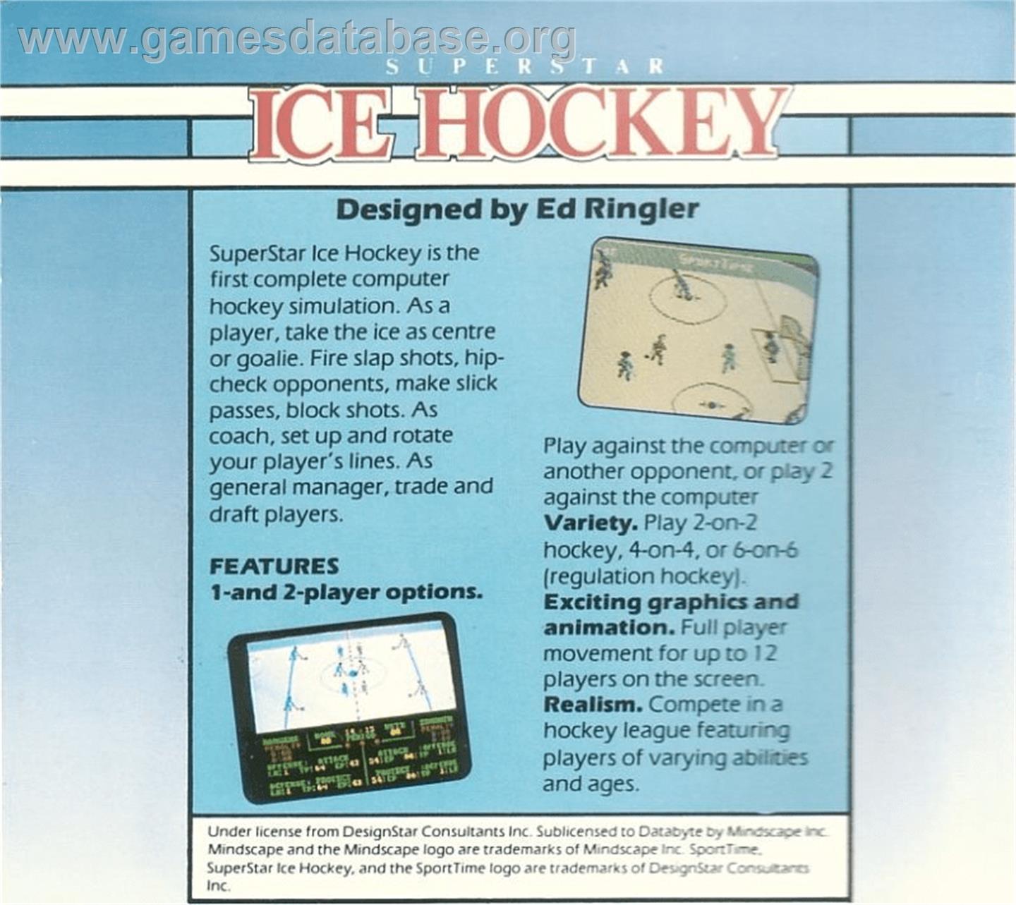 Superstar Ice Hockey - Commodore 64 - Artwork - Box Back