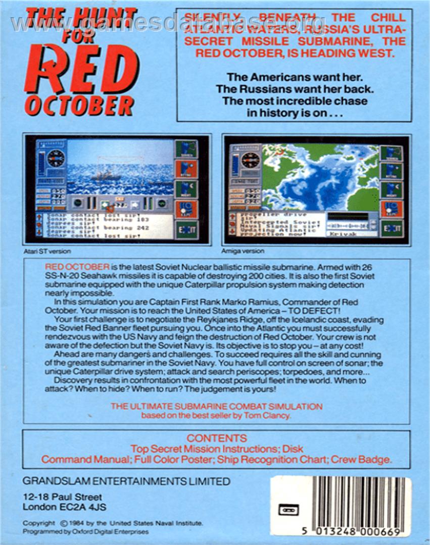 The Hunt for Red October - Commodore 64 - Artwork - Box Back