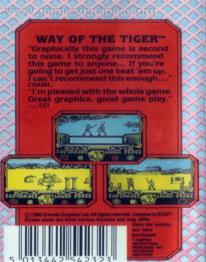 The Way of the Tiger - Commodore 64 - Artwork - Box Back