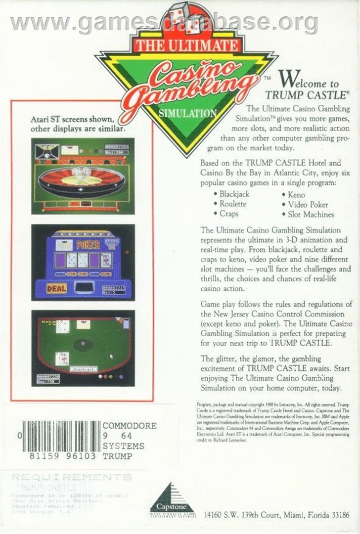 Trump Castle: The Ultimate Casino Gambling Simulation - Commodore 64 - Artwork - Box Back