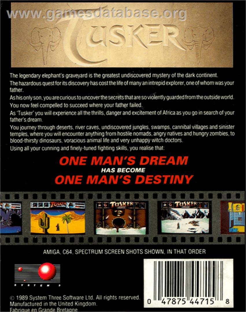 Tusker - Commodore 64 - Artwork - Box Back