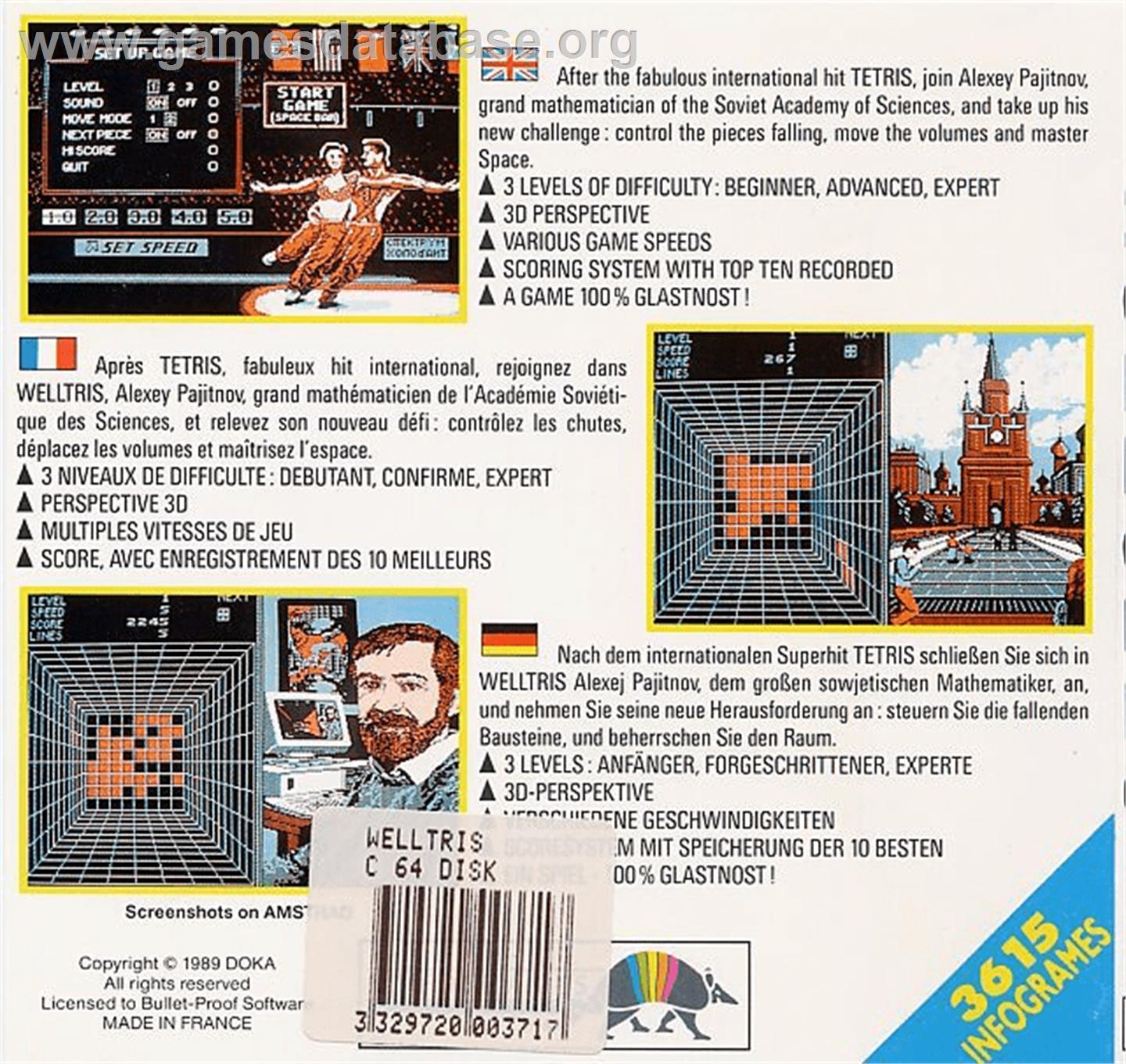 Welltris - Commodore 64 - Artwork - Box Back