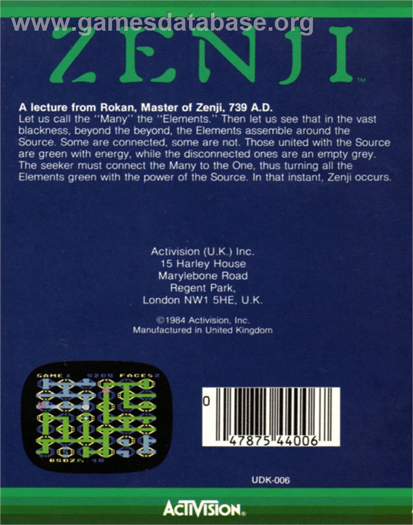 Zenji - Commodore 64 - Artwork - Box Back