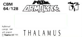 Top of cartridge artwork for Armalyte on the Commodore 64.