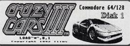 Top of cartridge artwork for Crazy Cars III on the Commodore 64.