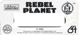 Top of cartridge artwork for Rebel Planet on the Commodore 64.