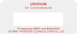 Top of cartridge artwork for Uridium on the Commodore 64.