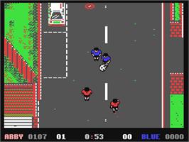 In game image of 4 Soccer Simulators on the Commodore 64.