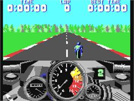 In game image of 500cc Motomanager on the Commodore 64.
