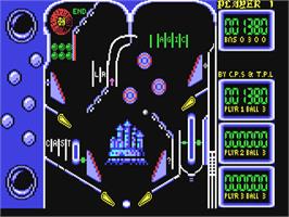 In game image of Advanced Pinball Simulator on the Commodore 64.