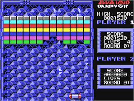 In game image of Arkanoid on the Commodore 64.