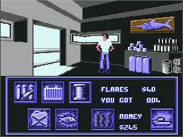 In game image of Big Game Fishing on the Commodore 64.