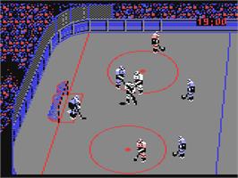 In game image of Blades of Steel on the Commodore 64.