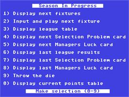 In game image of Brian Clough's Football Fortunes on the Commodore 64.