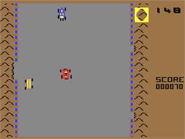 In game image of Bumping Buggies on the Commodore 64.