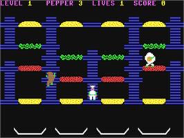 In game image of BurgerTime on the Commodore 64.