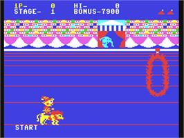 In game image of Circus Charlie on the Commodore 64.