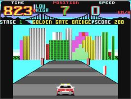 In game image of Cisco Heat: All American Police Car Race on the Commodore 64.