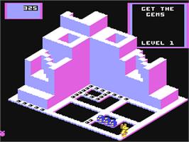 In game image of Crystal Castles on the Commodore 64.