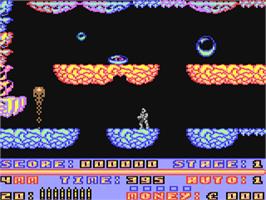 In game image of Cyberdyne Warrior on the Commodore 64.