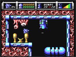 In game image of Cybernoid 2: The Revenge on the Commodore 64.