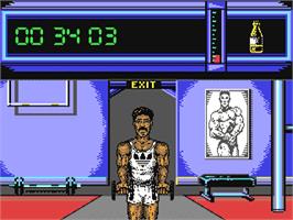 In game image of Daley Thompson's Olympic Challenge on the Commodore 64.