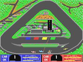 In game image of Danny Sullivan's Indy Heat on the Commodore 64.