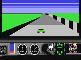 In game image of Days of Thunder on the Commodore 64.